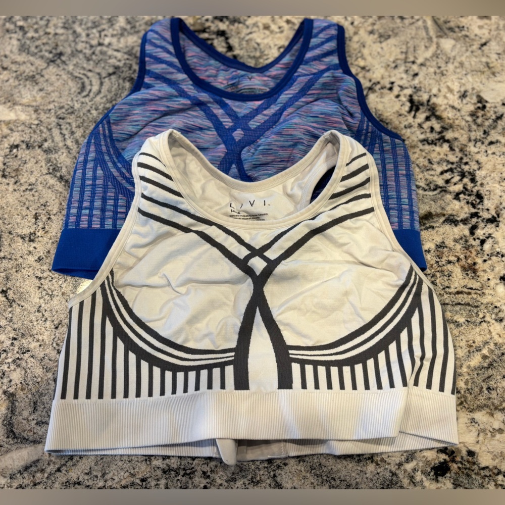 Stylish Blue and White Livi  14/16 sports bra with bra closure